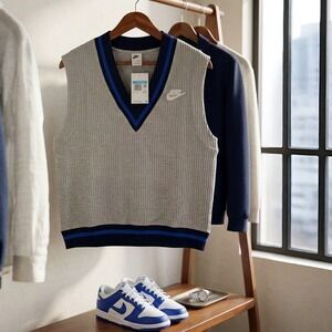 Nike Sportswear Women's Waffle-Knit Sweater Vest Grey Blue XS IM7482-063 NWT